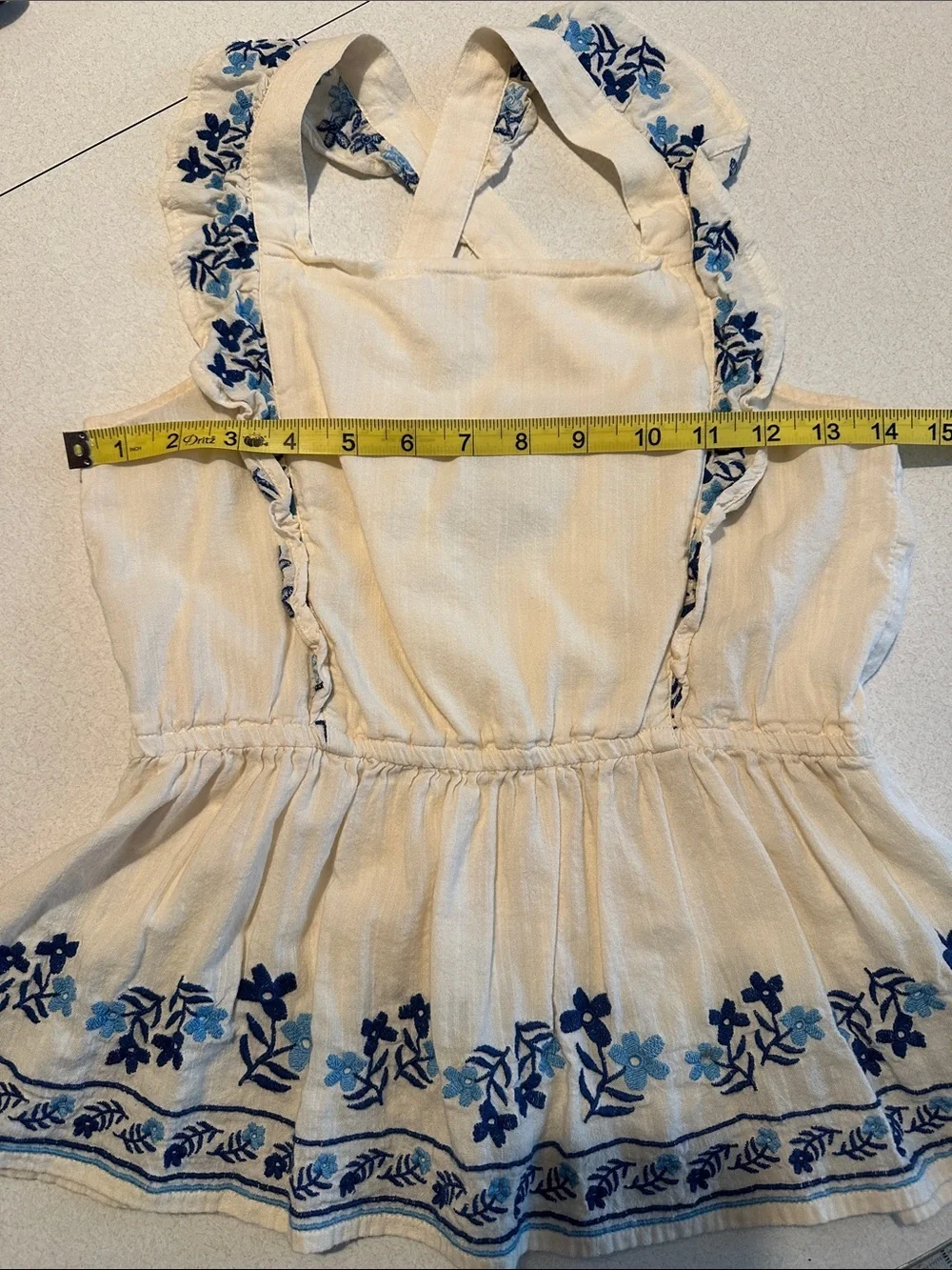 Old Navy White Girls' Sleeveless Top with Blue Floral Embroidery